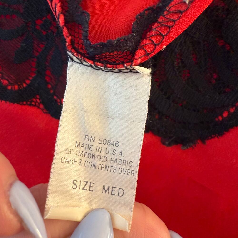 VINTAGE Red with Black Lace Lingerie Slip Nightgown | Size M - Picture 7 of 8